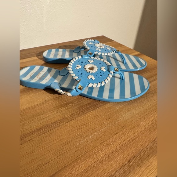 Jack Rogers Georgica Jelly Sandals Nautical Blue White Strip Size 7 EUC - Picture 4 of 5